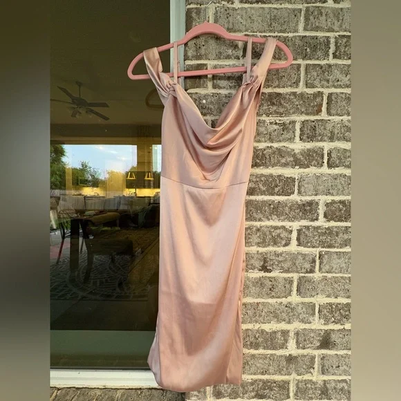 Oh Polly Pink Satin Cowl Neck Dress - Picture 4 of 11